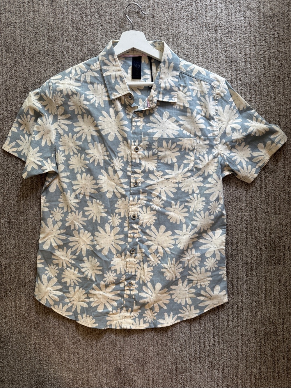 NWT Soulstar Blue/ Ivory Cotton Reteo Floral Short Sleeve Shirt Camp Collar M